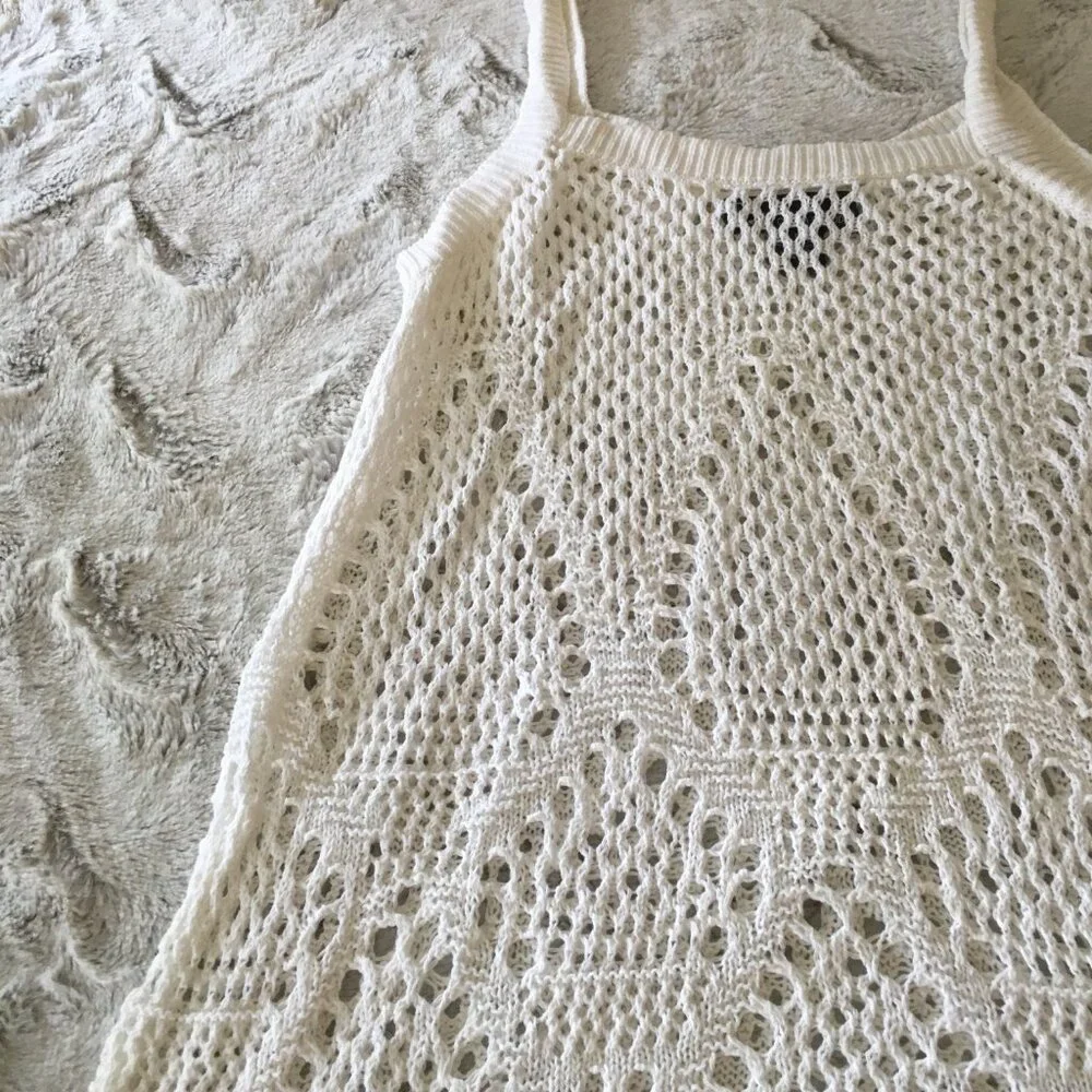 chelsea & theodore white cotton crochet top tank top size small